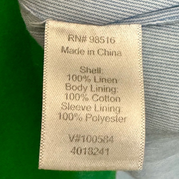 Coldwater Creek Bella 100% Linen Tie Sleeve Lightweight Green Blazer size 20-22 - Picture 10 of 11